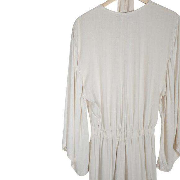 Indah Jumpsuit Small Cream Linen Blend Long Sleeves Neck Tie One Piece Outfit - Picture 11 of 15